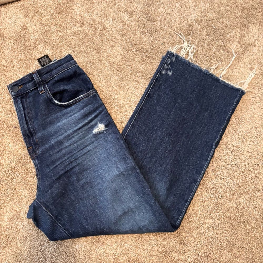 J Brand Wide Joan Crop High Rise Raw Hem Wide Leg Jeans Size 26